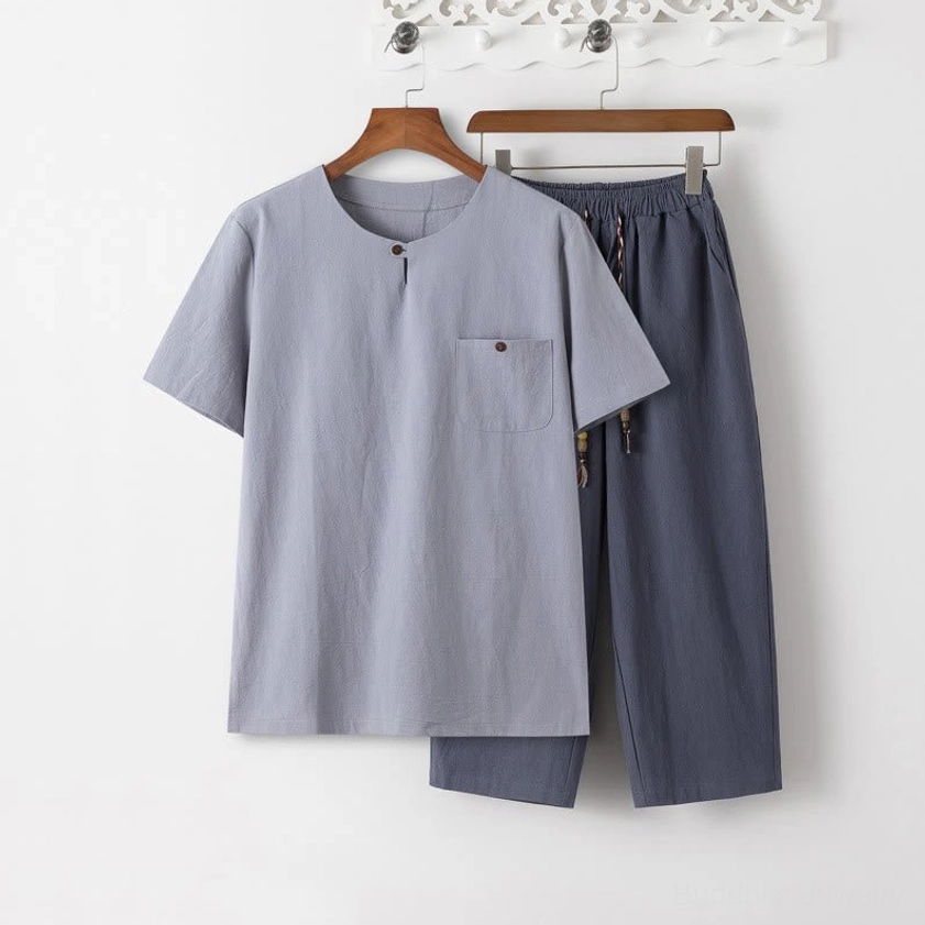 Care instructions for Buddhist men's meditation clothing set - hand wash recommendations and drying guidelines to preserve cotton linen fabric quality and longevity
