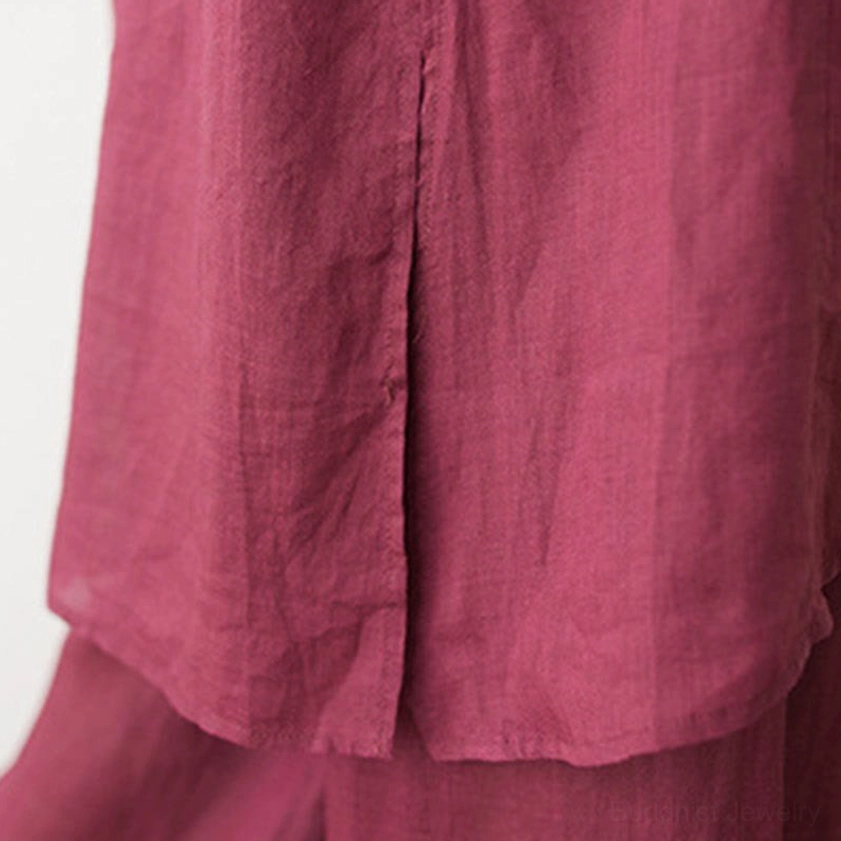 Meditation clothing set with stand collar and asymmetrical design