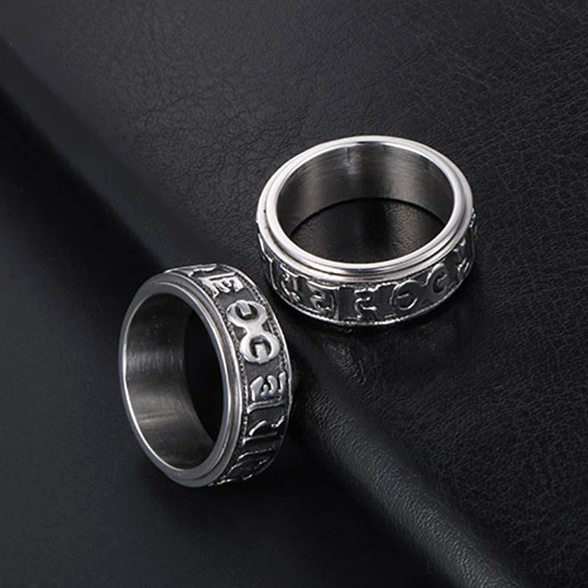 Mantra spinner ring for meditation and stress relief showing tactile fidget functionality