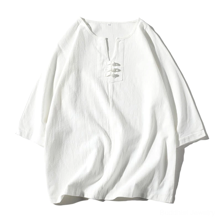 Black meditation linen top with notched collar - spiritual practice clothing