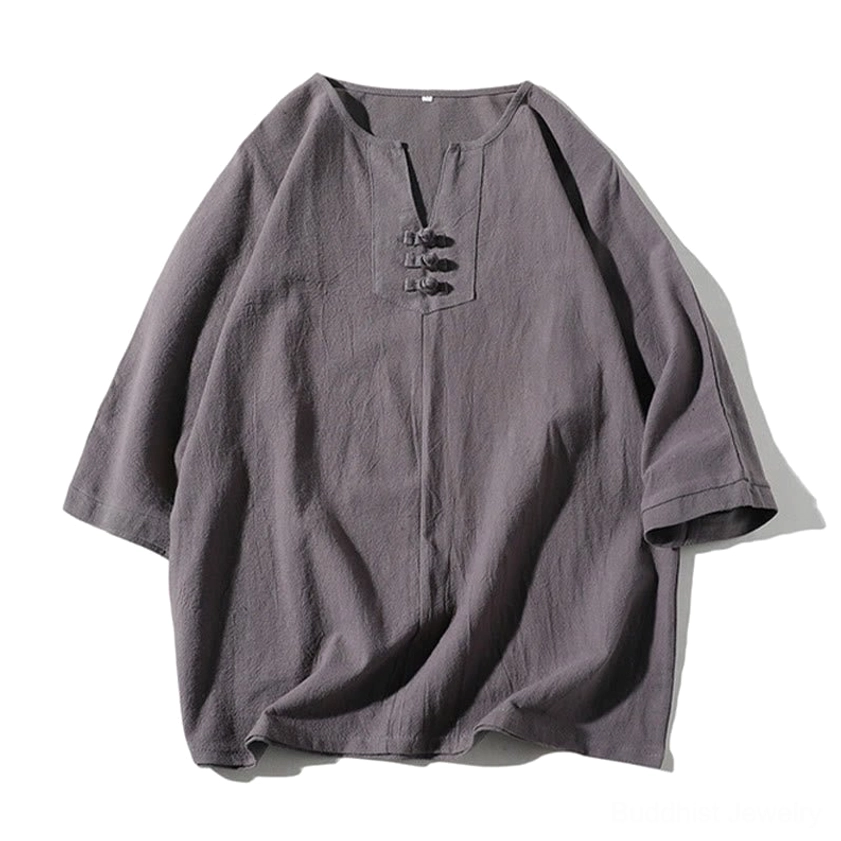 Notched collar top with frog button front detail - men's spiritual meditation clothing