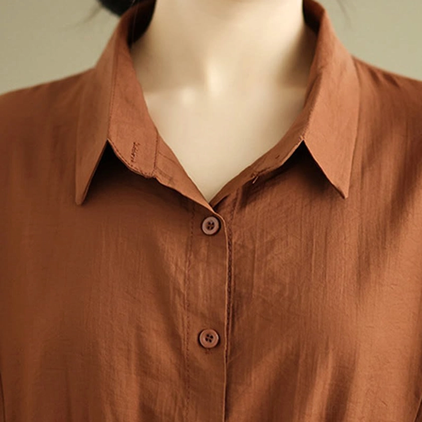 Stand collar shirt detail - pointed neckline with front buttons for Buddhist meditation clothing