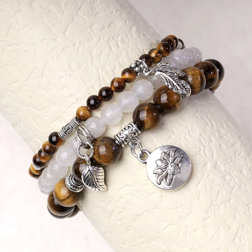 Meditative healing bracelet with natural gemstone beads designed for yoga and mindfulness spiritual practice