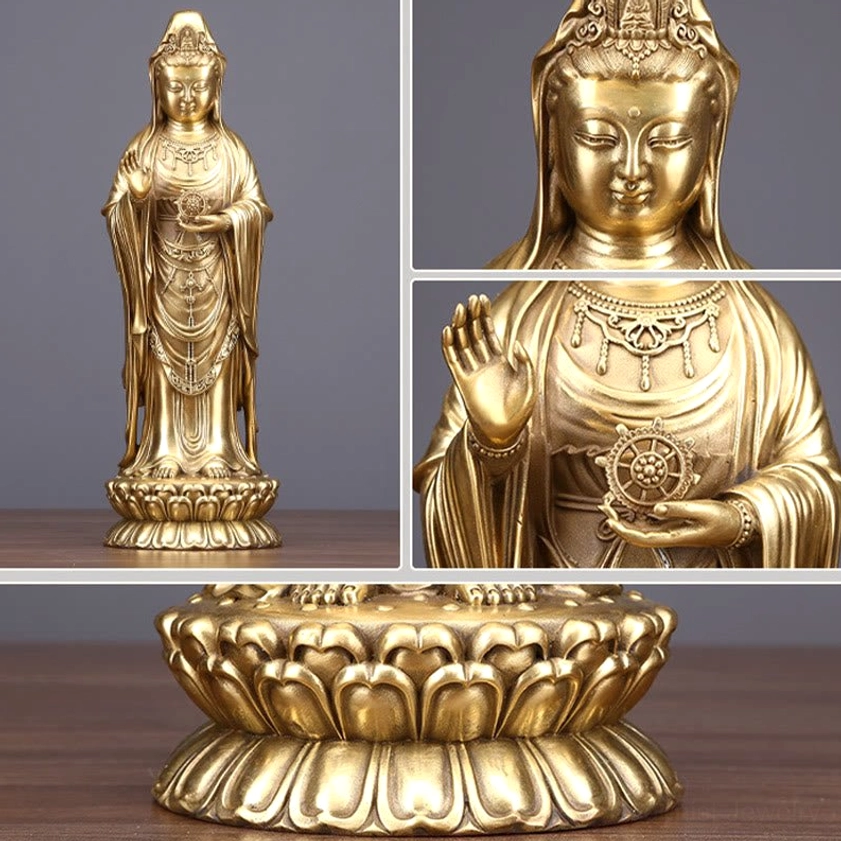 Medium size Avalokitesvara brass statue 19.5cm elegant hand-carved details
