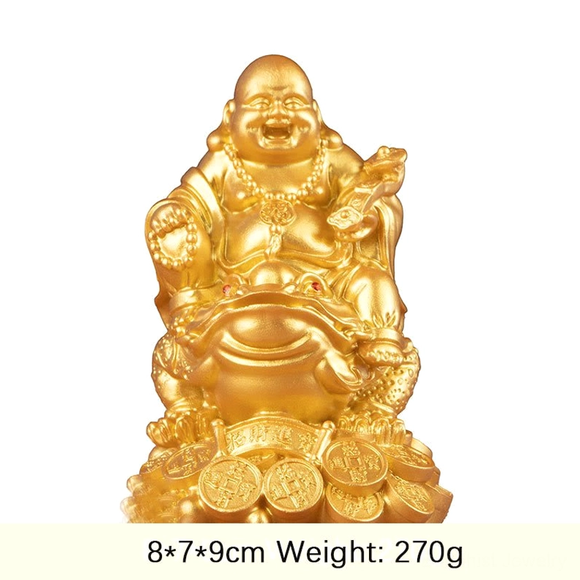 Medium Laughing Buddha feng shui toad ornament 8cm bright golden finish