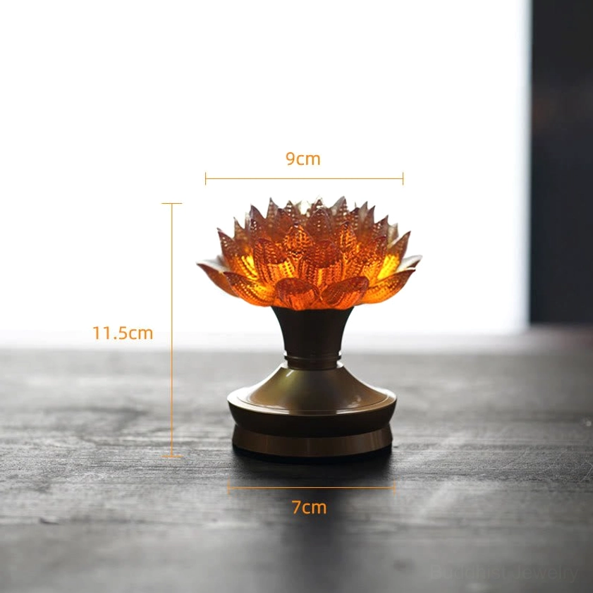 Medium lotus glass lamp with rechargeable battery, flexible cordless spiritual decoration