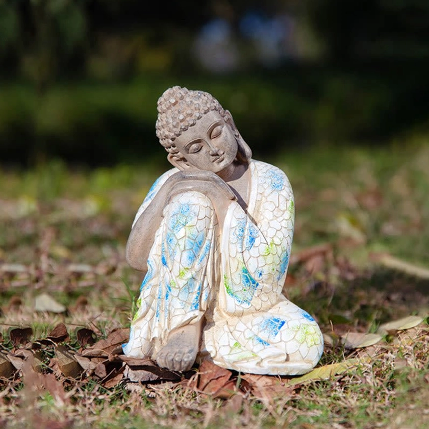 Medium sleeping Buddha figurine, large handcrafted resin statue for yoga studio and meditation space