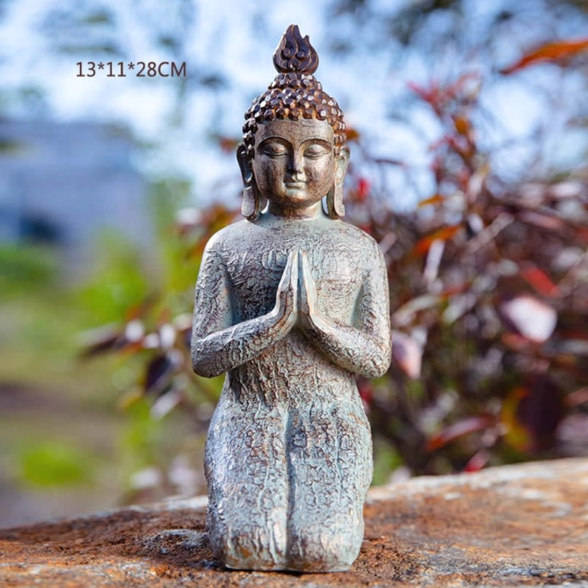 Medium sleeping Buddha resin statue, peaceful resting pose for meditation room and spiritual home altar