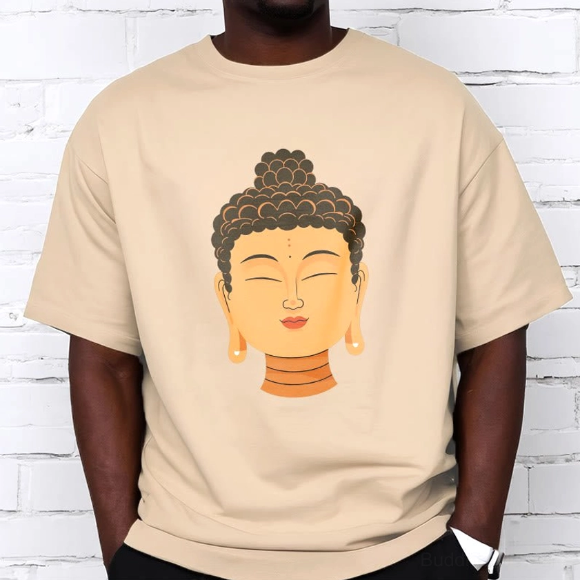 Bisque cream Buddha meditation t-shirt half-body casual wear model styling