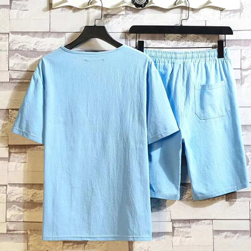 Men's Buddhist meditation cotton linen loungewear - complete two-piece set for yoga and spiritual practice