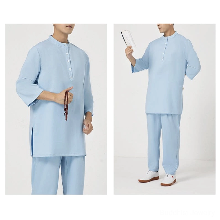 Men's Buddhist tai chi and meditation clothing set brown color option, cotton linen fabric for mindful practice