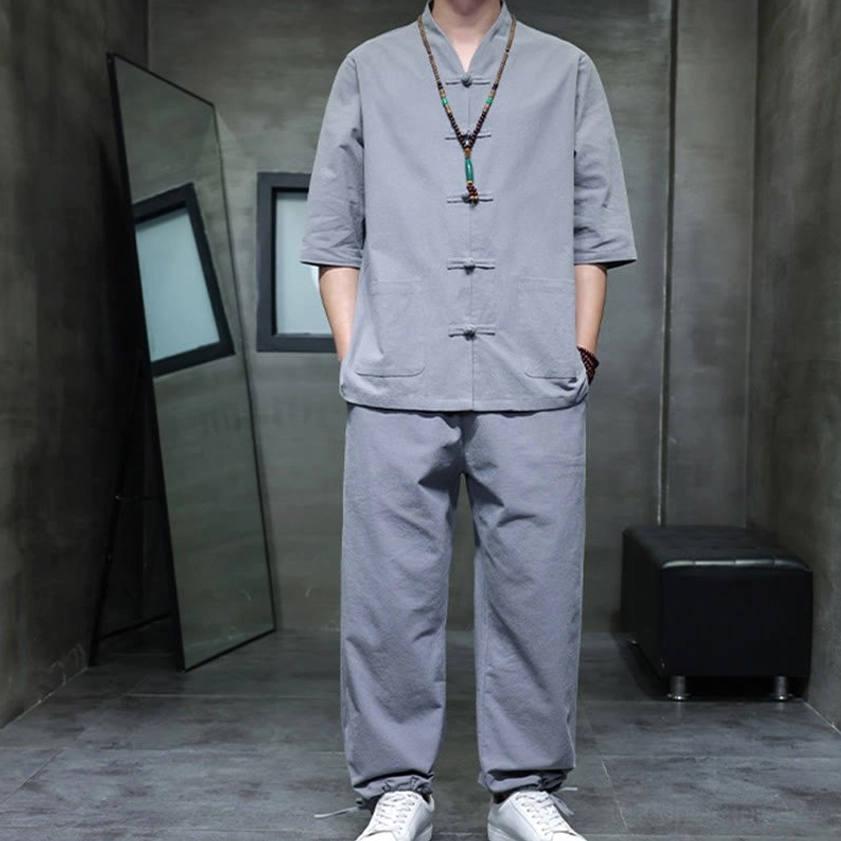 Men's Buddhist meditation cotton linen tang suit set care instructions and fabric maintenance guide