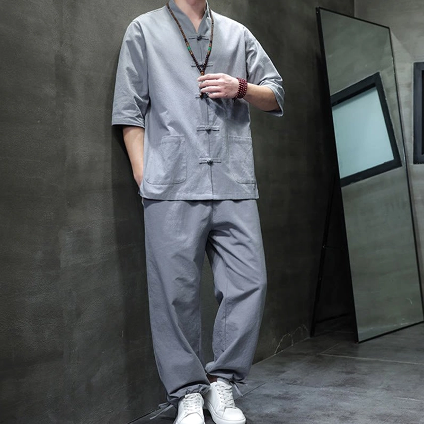 Men's Buddhist meditation cotton linen tang suit set gift packaging and presentation options