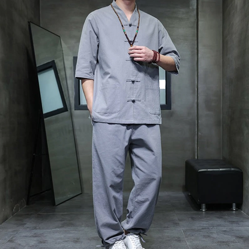 Men's Buddhist meditation cotton linen tang suit set handcrafted artisan quality and natural materials