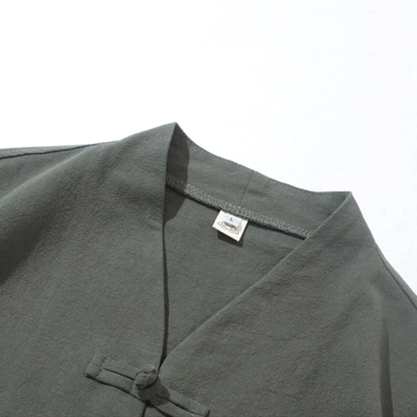 Men's Buddhist meditation cotton linen tang suit set in snow white color, full-body front view