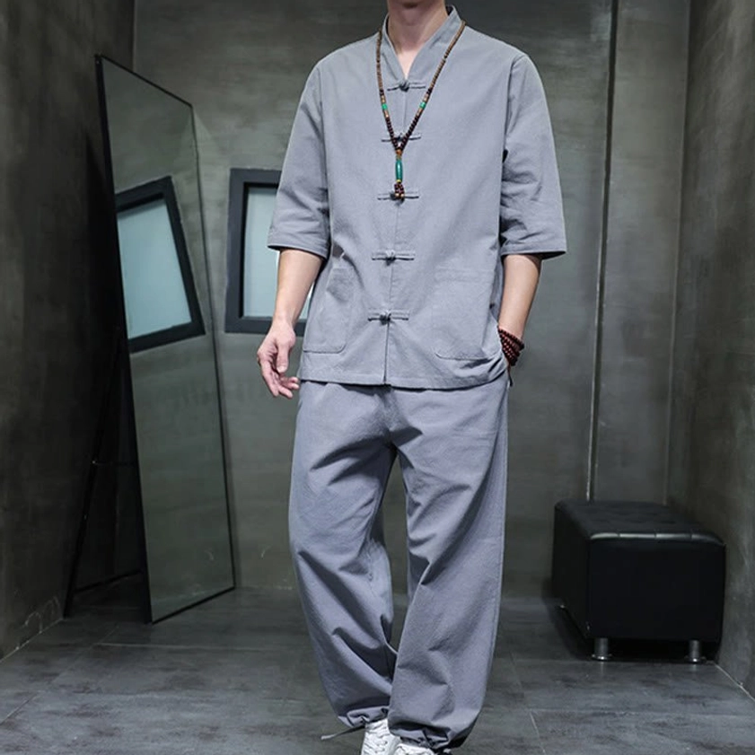 Men's Buddhist meditation cotton linen tang suit set product specifications and sizing information