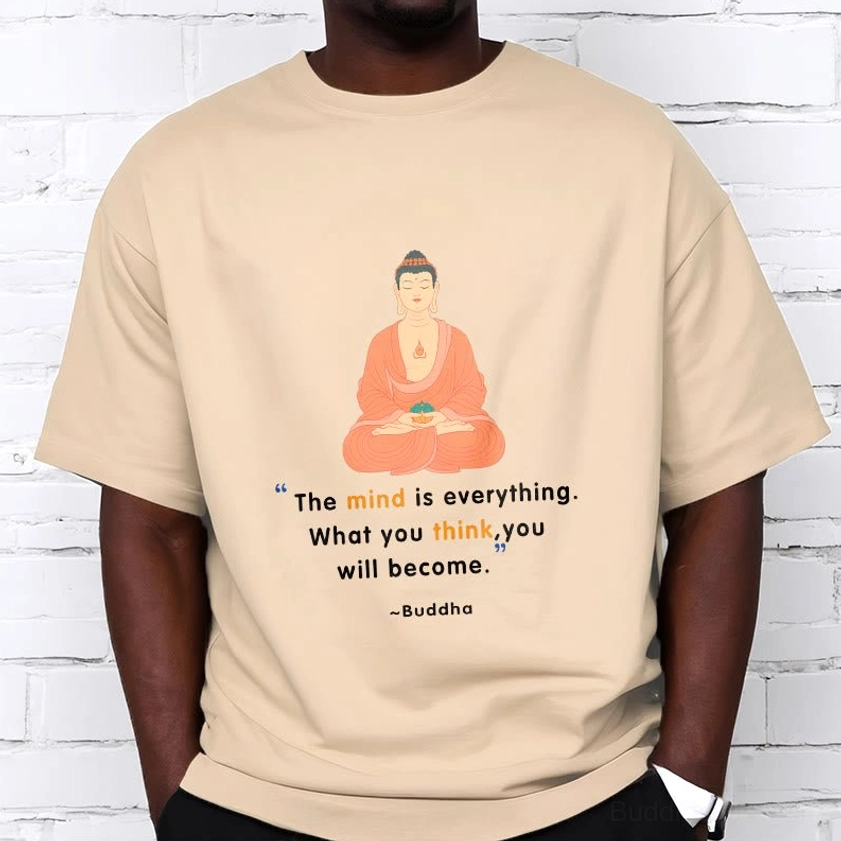 Bisque Buddhist philosophy t-shirt relaxed fit crew neck casual wear