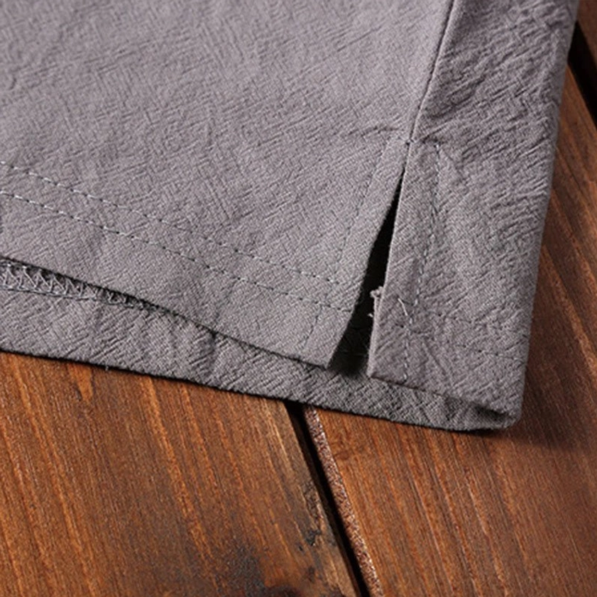 Men's cotton linen meditation apparel, henley style two-piece set for yoga and mindfulness