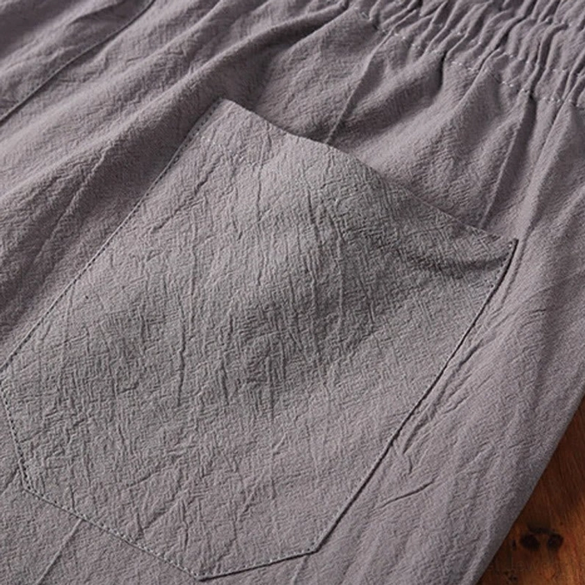 Men's handcrafted cotton linen meditation set with henley collar and drawstring shorts