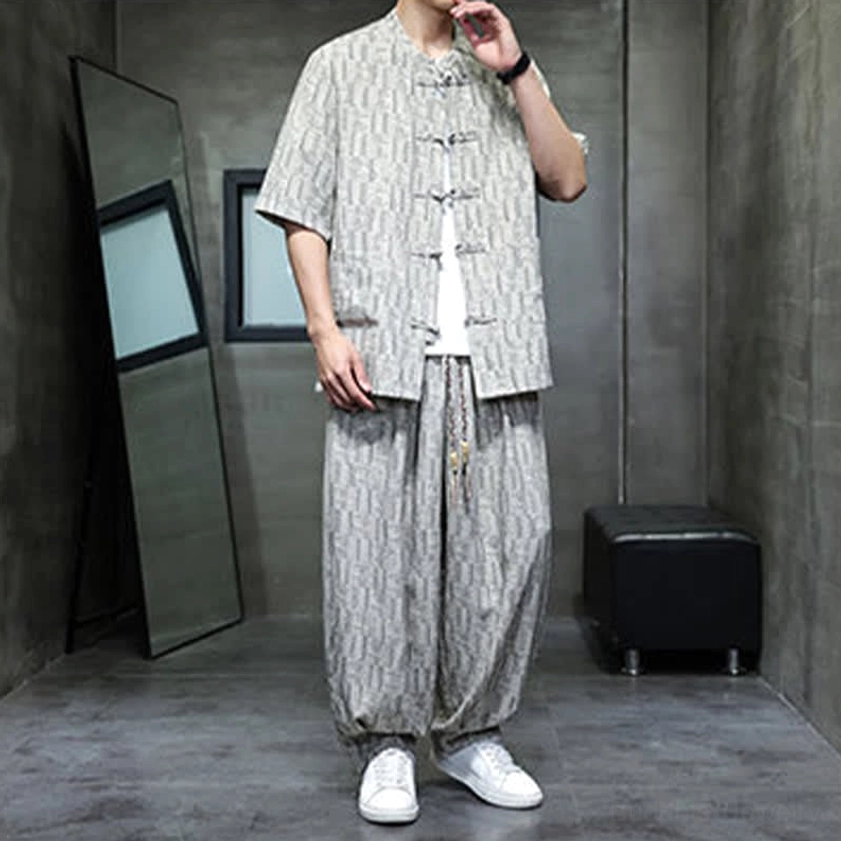 Men's harem pants with drawstring - functional pockets and breathable viscose fabric construction