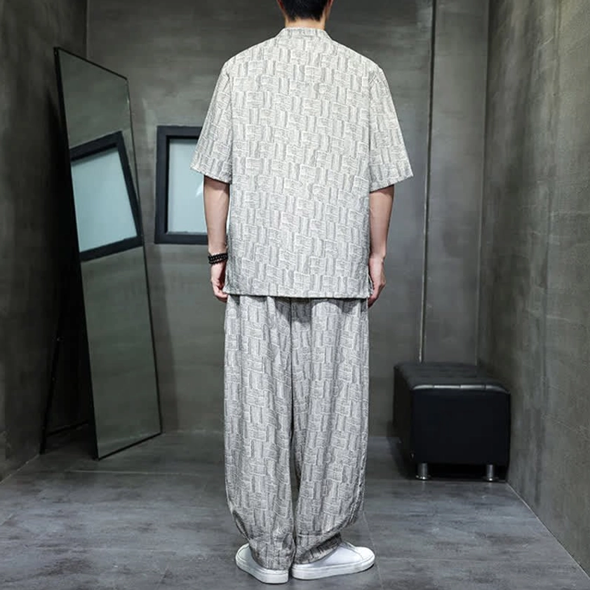 Men's geometric harem pants - drawstring waist and loose silhouette detail for comfort and movement