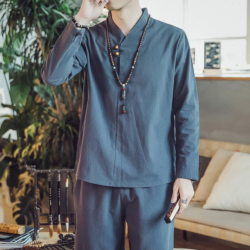 Men's meditation clothing eco-conscious Buddhist-inspired design