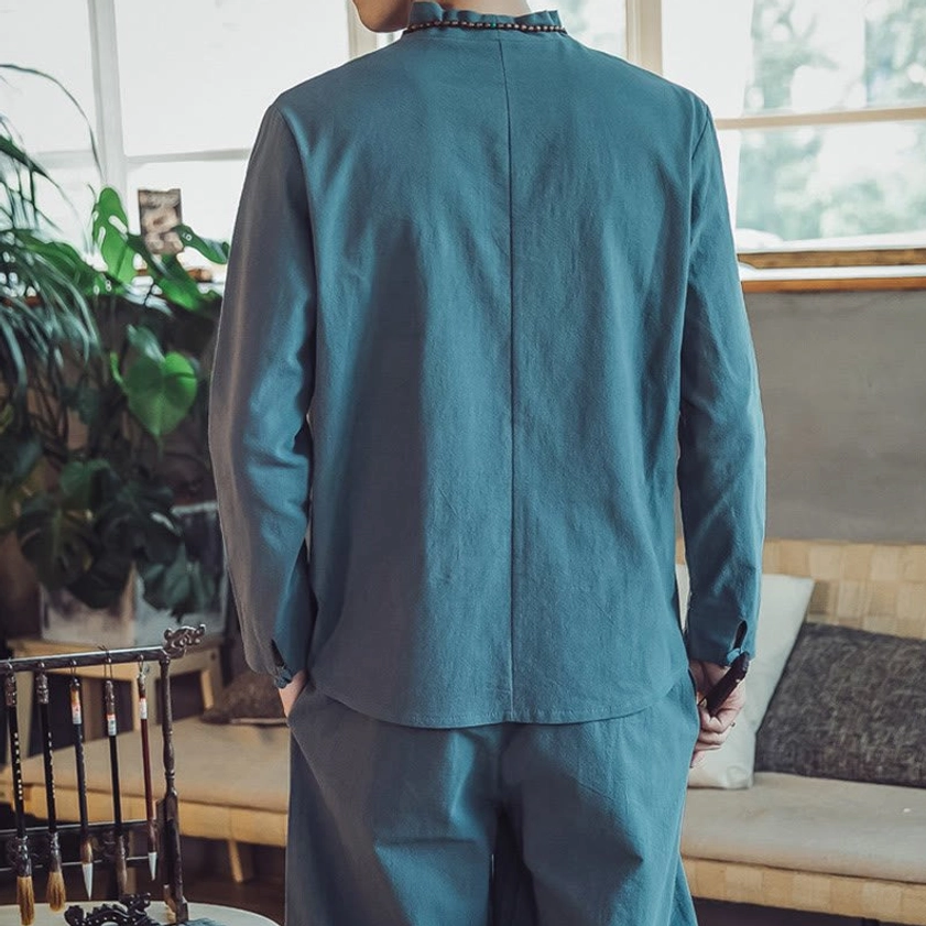 Men's meditation clothing eco-friendly linen blend fabric showcase