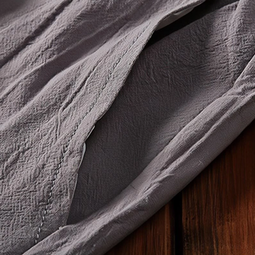 Slate gray and black meditation sets for men, cotton linen henley collection display