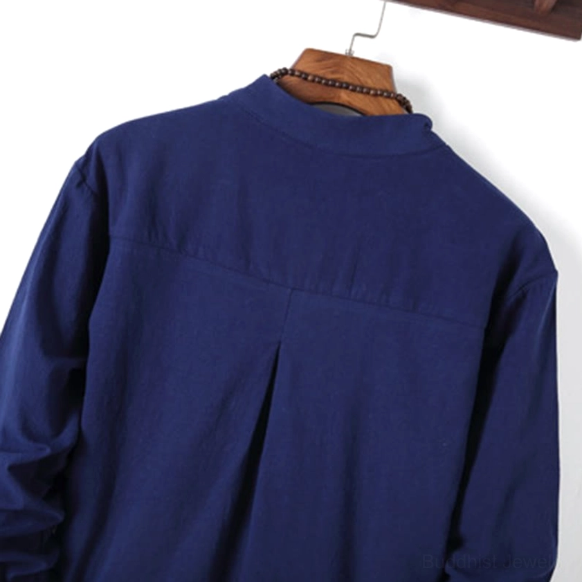 Royal blue meditation pants full length view showing straight leg cut and natural waist positioning