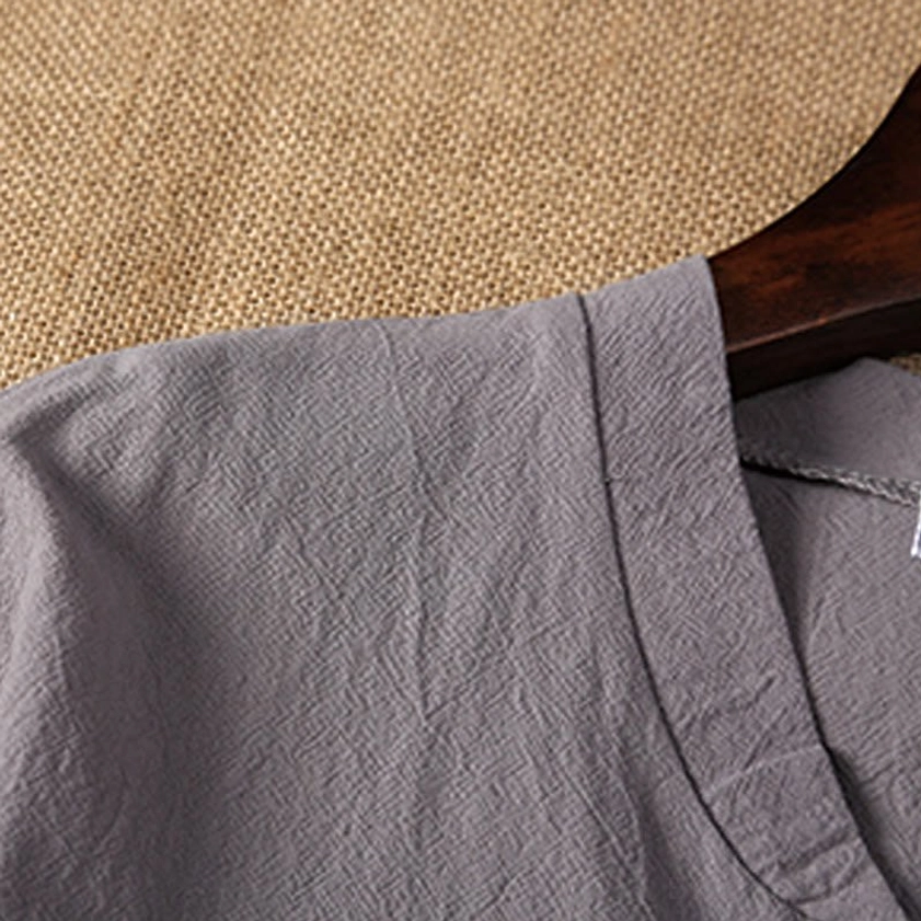 Slate gray men's meditation set henley top with drawstring shorts, full two-piece display