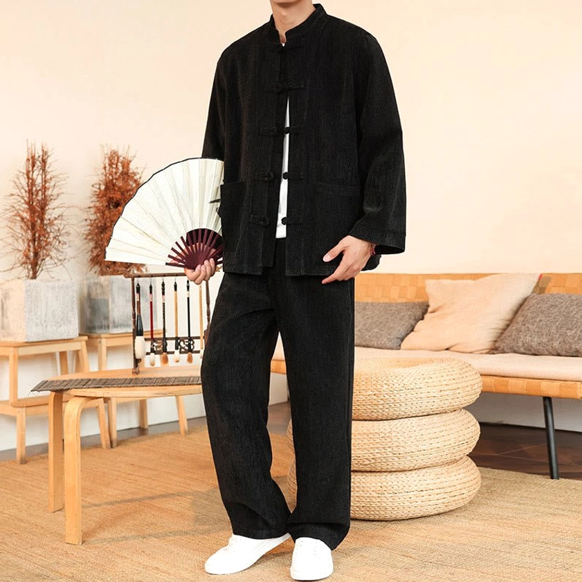 Men's corduroy Tang suit complete two-piece ensemble traditional style