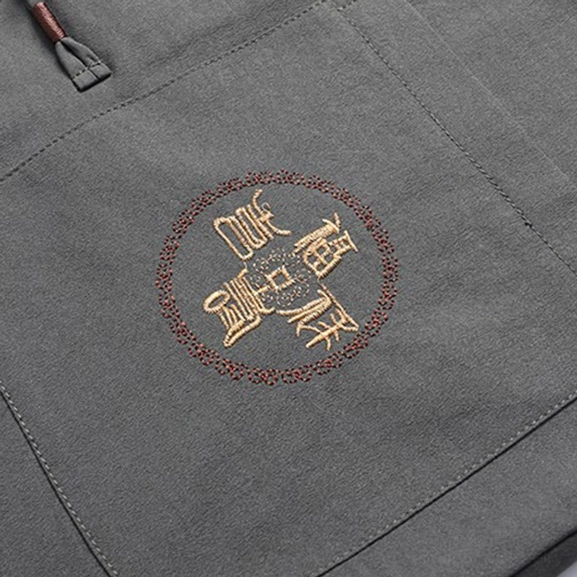 Men's Tang suit embroidered pocket detail with traditional Chinese motifs, studio close-up showing fine handcrafted stitching