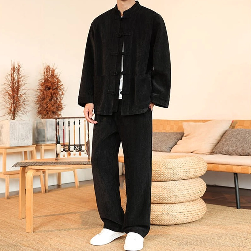 Men's corduroy Tang suit handcrafted detail showing construction quality