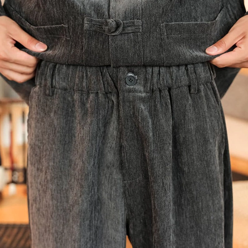 Men's Tang suit three-quarter view showing jacket drape and pant fit