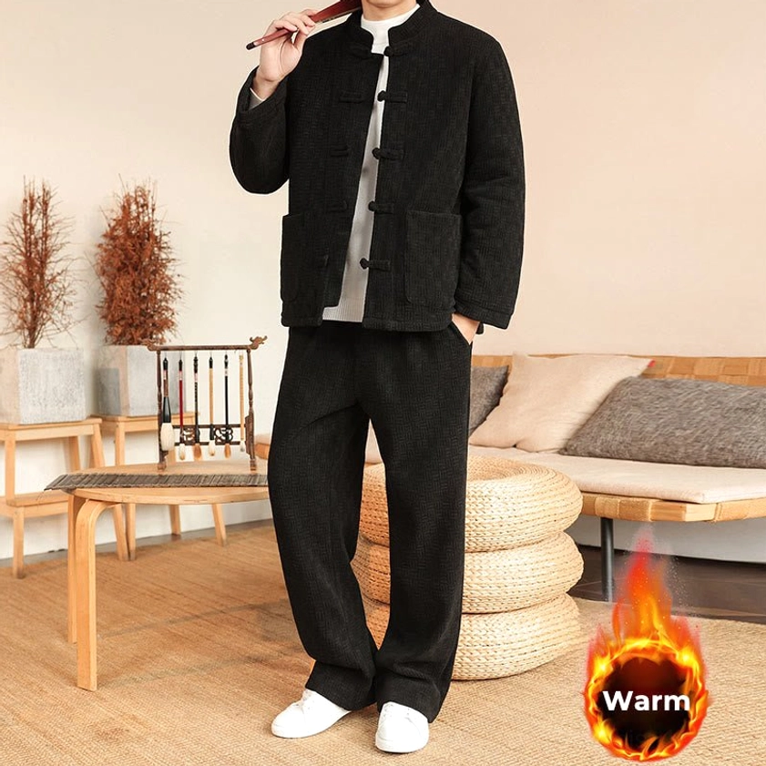 Men's Tang suit cotton padded two-piece, front body shot showing jacket and pants construction