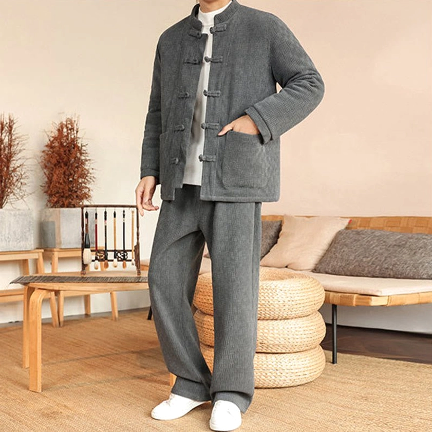 Men's Tang suit ensemble, front side angle showing white inner layer and jacket pocket detail