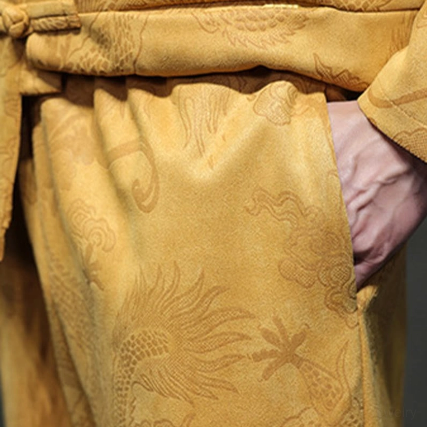 Men's traditional Tang suit two-piece set in studio lighting showing color and design