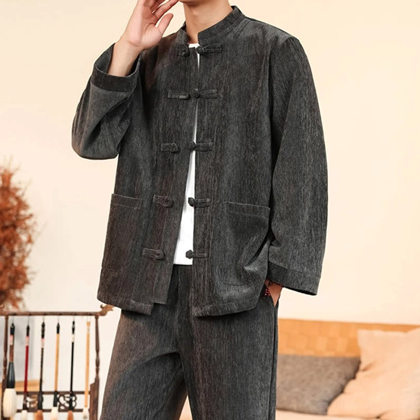 Men's Tang suit traditional Chinese design front view with frog buttons