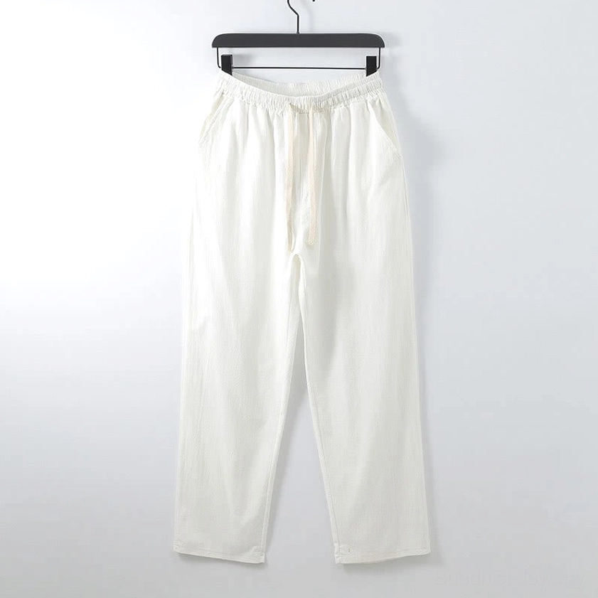 Traditional men's cross-collar Hanfu two-piece suit with natural cotton linen fabric