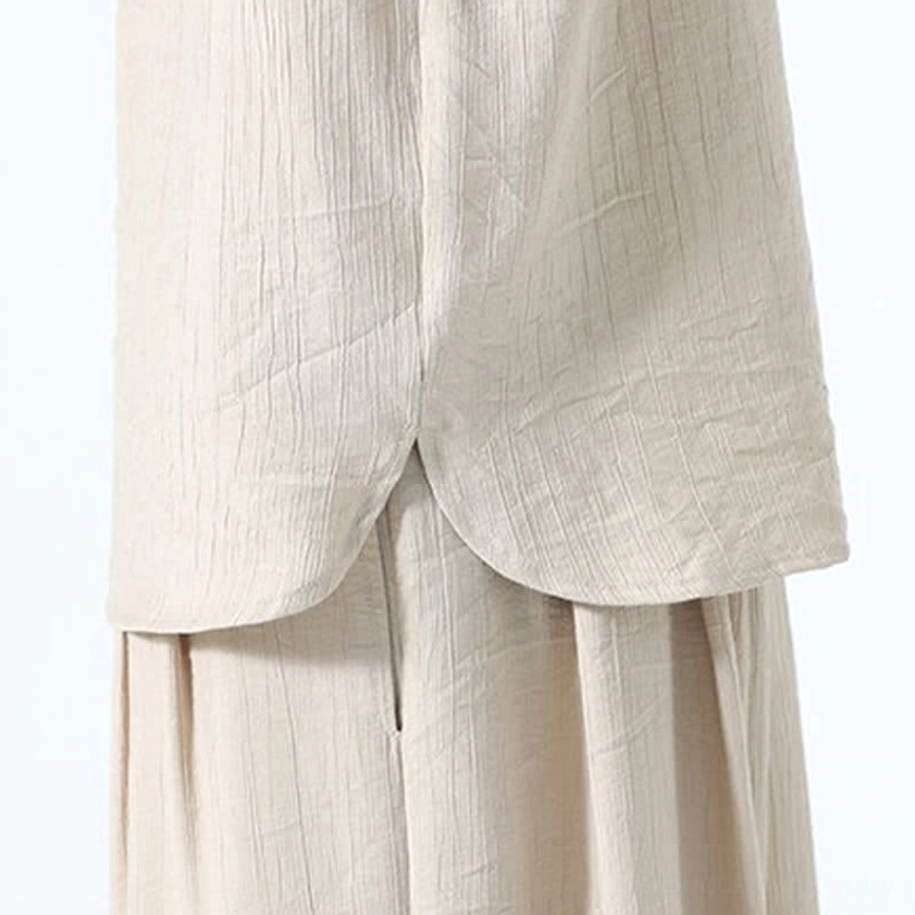 Men's Tang style meditation wear wheat variant details front view