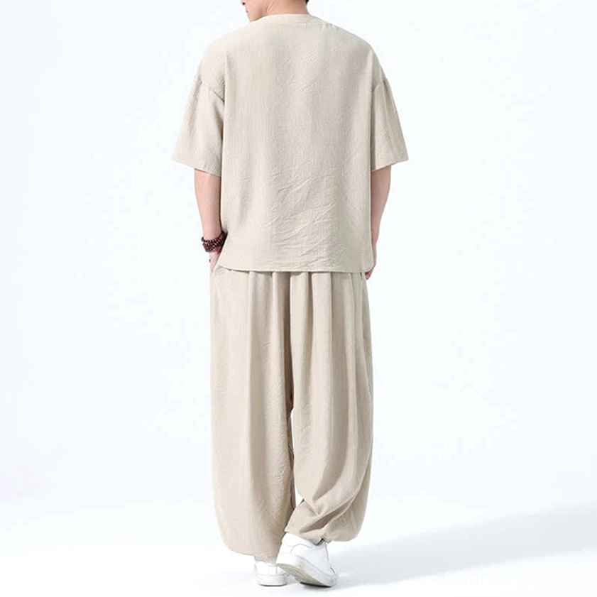 Men's spiritual meditation wear wheat rear view drawstring waist ankle length