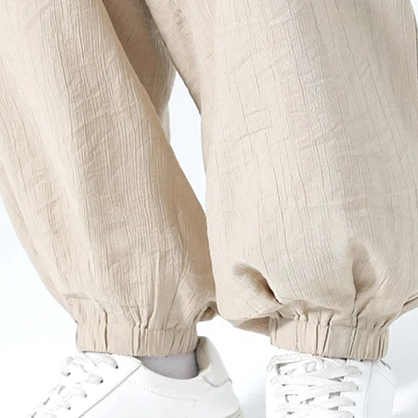 Men's meditation clothing set wheat color rear quarter view harem pants construction