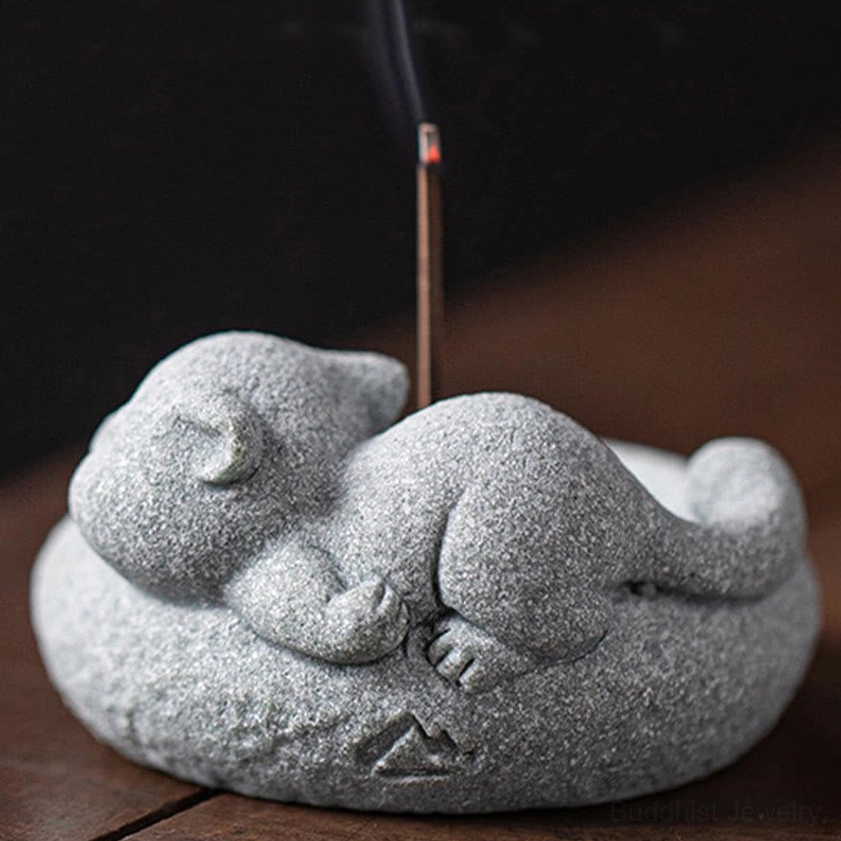 Mindful cat incense burner calming meditation practice essential tool