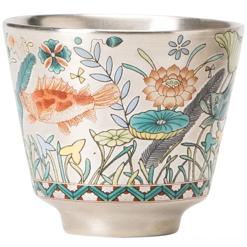 Handcrafted ceramic tea cup for mindfulness and meditation practice, Buddhist-inspired design