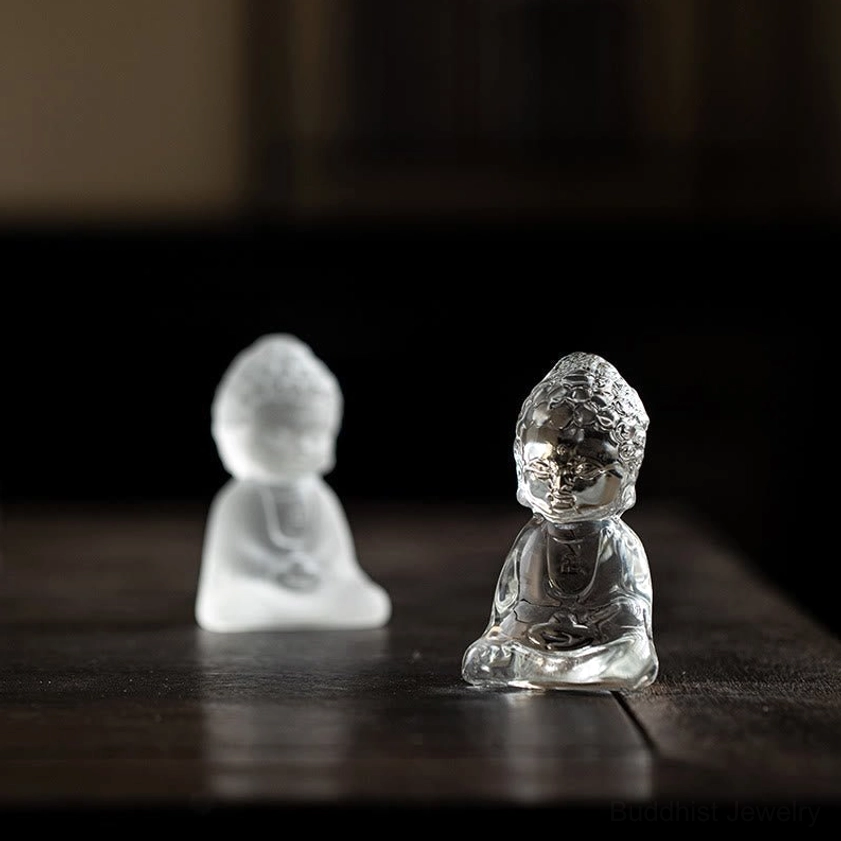 Mini Buddha desk statue frosted glass perfect for meditation room or workspace sanctuary