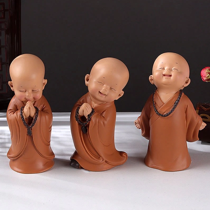 Mini meditation monk resin figurines gift set, handcrafted Buddhist spiritual home altar decoration