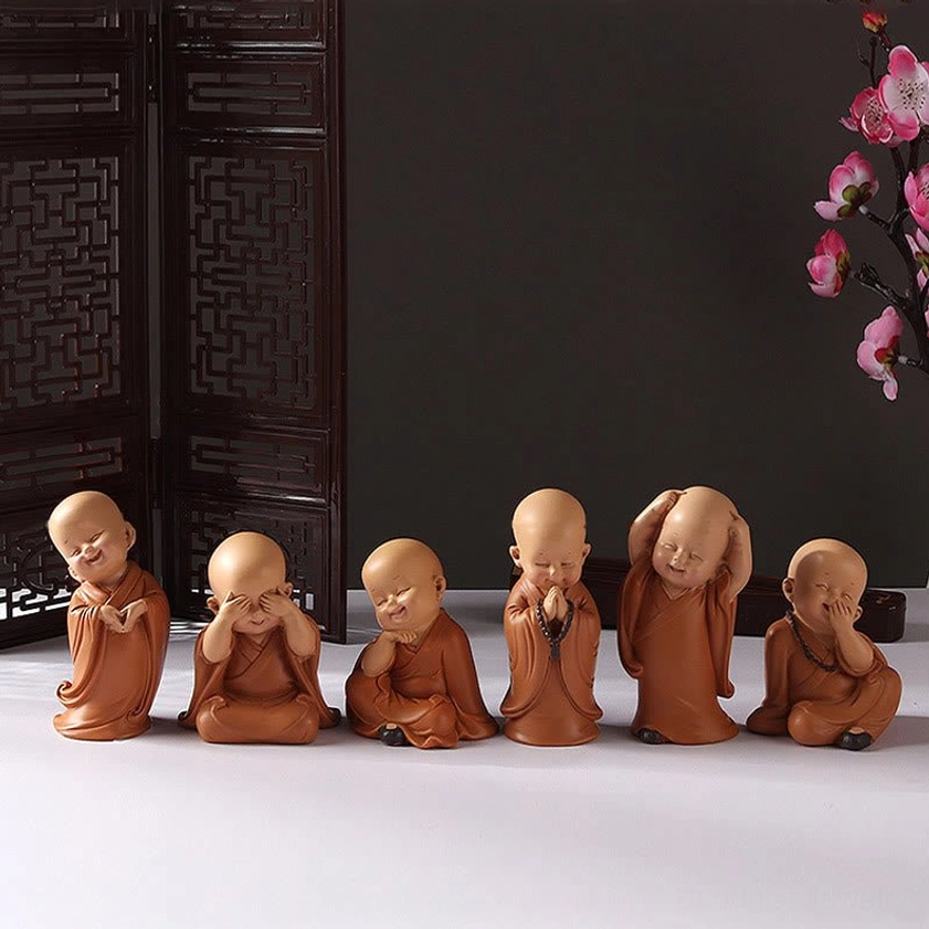 Mini monk figurine collection Buddhist spiritual home décor, multiple poses and expressions, handmade resin