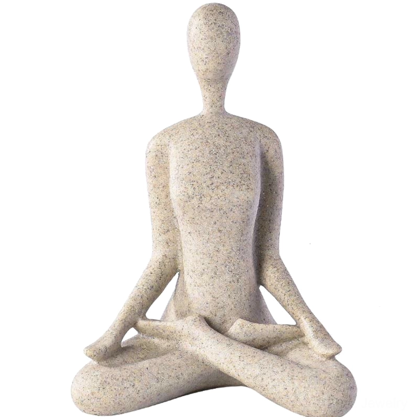 Minimalist abstract yoga meditation sculpture in beige speckled resin perfect for zen home decor