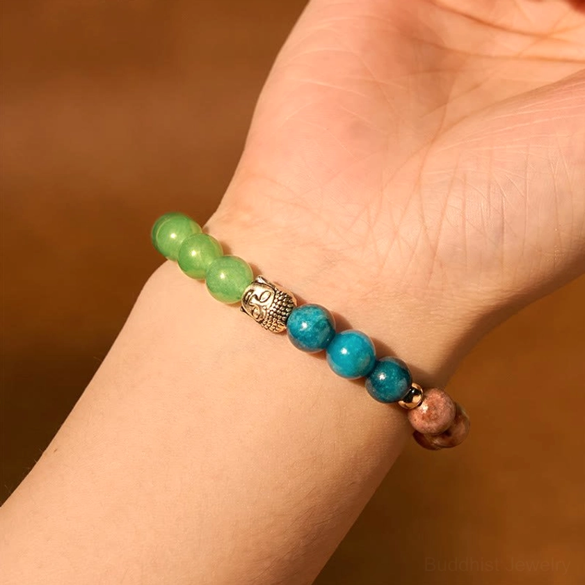 Multicolor crystal beads Buddha bracelet featuring mixed gemstones for spiritual balance