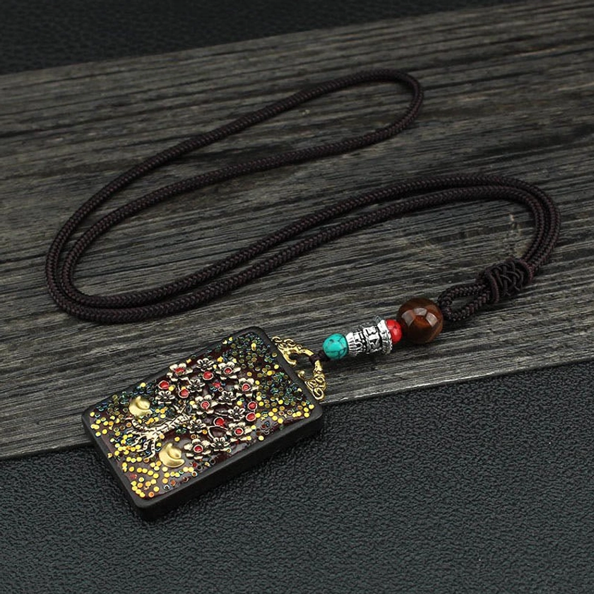 Money Tree design variant - Buddhist prosperity thangka necklace pendant